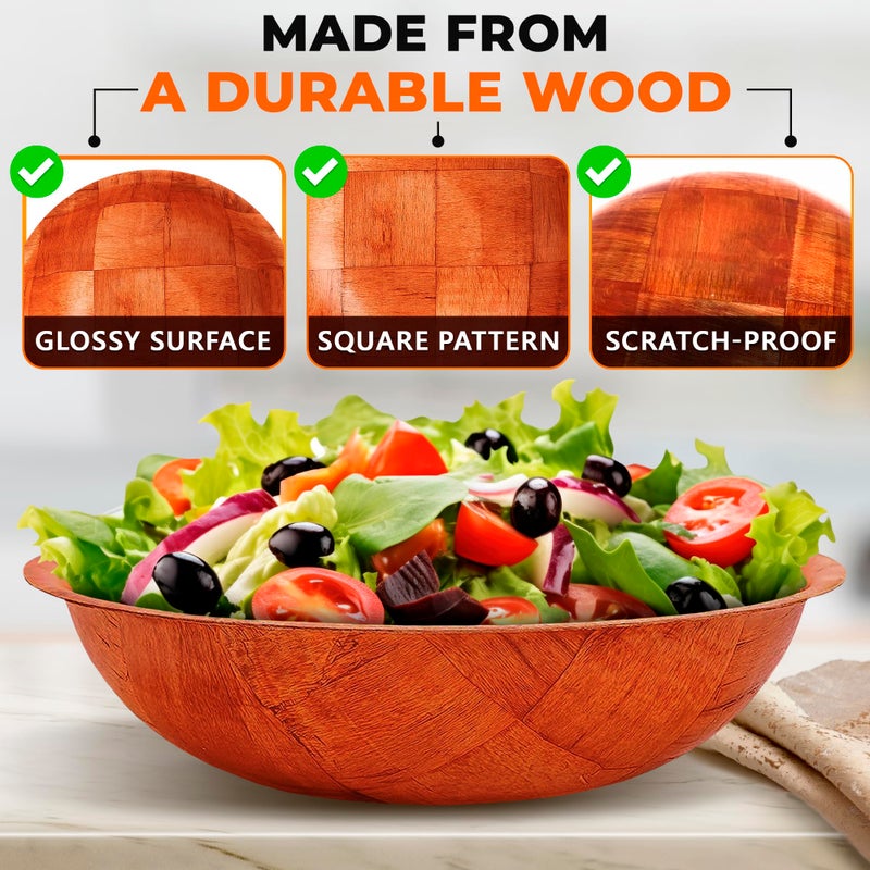 Reluen 6 Pack Wooden Salad Bowls - 8"Wx2"H Holiday Wooden Salad Bowl Set for Pasta, Fruit, or Side Dishes, Glossy and Easy to Clean Surface, for Party Dinners, Weddings, Great Valentines Day Gifts for Hosts - Image 3